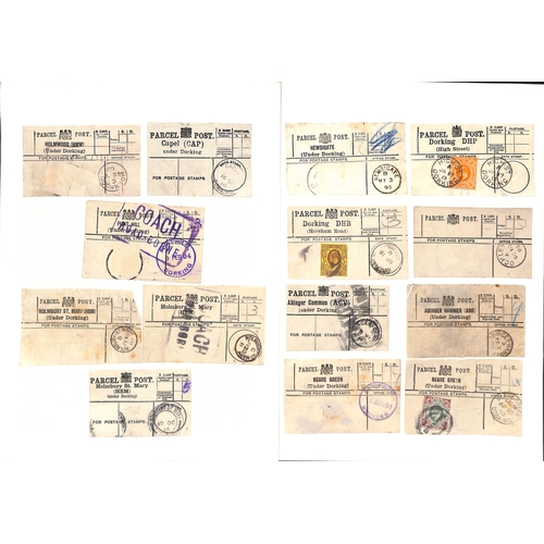 349 - Parcel Post Labels. 1895-1931 Parcel Post labels from Dorking G.P.O (13), town sub-offices (7) and v... 