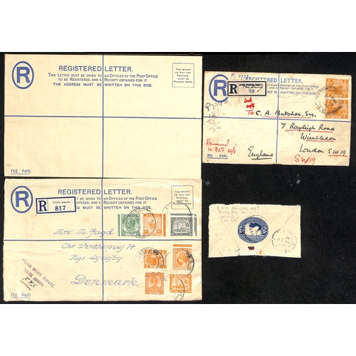 1577 - 1934-36 15c Registration envelopes with pointed flaps, size G used from Taiping to London franked 8c... 