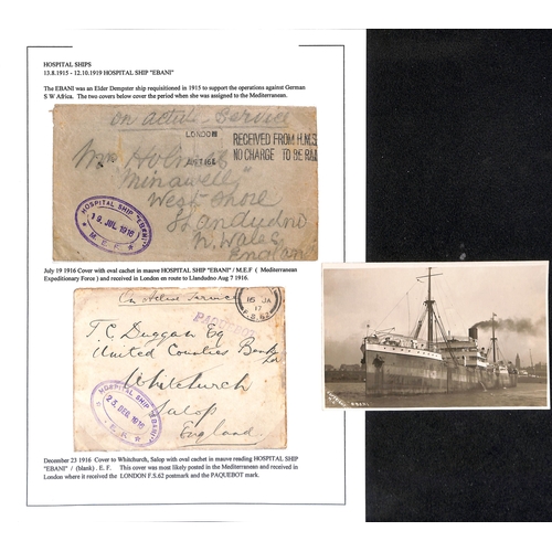 568 - Ebani. 1916-17 Stampless O.A.S covers (2) and a postcard, the covers with London Received From H.M S... 