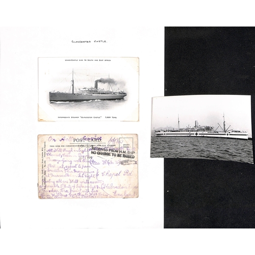 573 - Gloucester Castle. 1914-20 Stampless cover and cards (3) from the ship, three with violet 