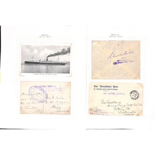 577 - Letitia. 1915-16 Stampless O.A.S covers (3), a front and a postcard from the ship, one with violet o... 