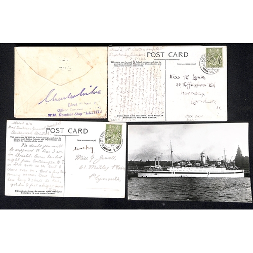 577 - Letitia. 1915-16 Stampless O.A.S covers (3), a front and a postcard from the ship, one with violet o... 