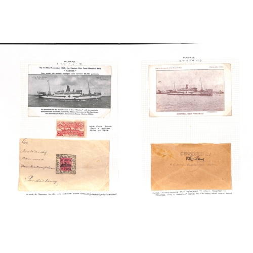 581 - Madras. 1918 Stampless B.I.S.N.Co envelope with London Received From H.M. Ship machine, handstamped ... 