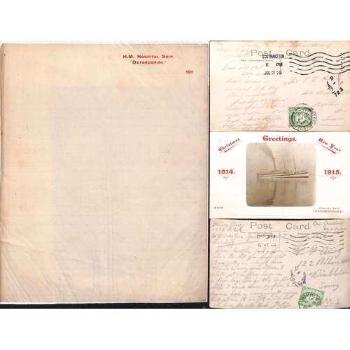 584 - Oxfordshire. 1915-16 Covers and cards comprising stampless O.A.S cover to India with London Received... 