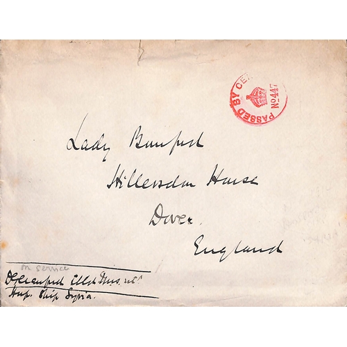 590 - Syria. 1914-15 Stampless covers (2) and a picture postcard of the ship franked 1d, all sent from the... 