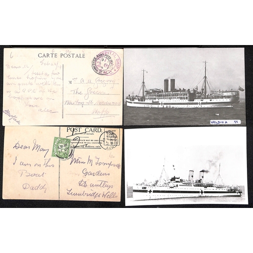 592 - Valdivia. 1915-19 Stampless cover and picture postcards (5, four depicting the ship) all posted from... 