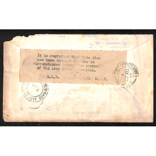 467 - Egypt / Palestine. 1945 (July 5/6) Stampless O.A.S airletter from Field Post Office 66 and a stample... 