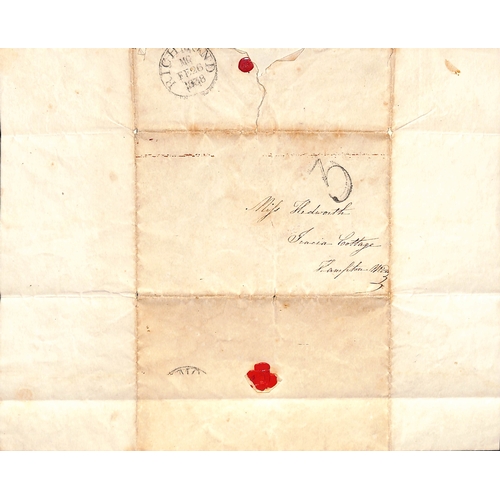 430 - 1838 Valentine lettersheet depicting a lady in a country scene, handpainted with a verse below, post... 