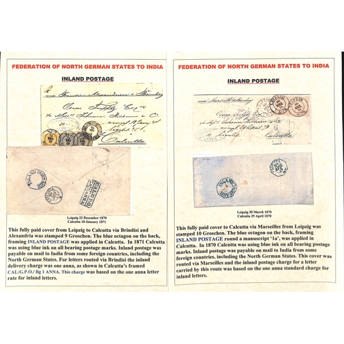 1010 - Germany - North German Confederation. 1869-70 Entire letter and covers from Leipzig to Calcutta, sen... 