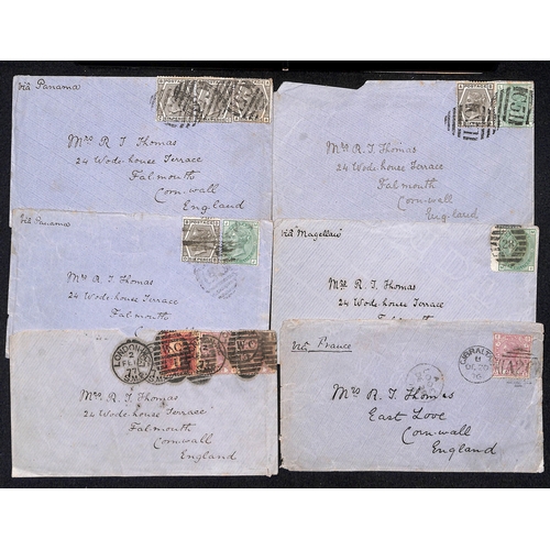 303 - St. Thomas. 1876-77 Covers to Mrs Thomas in Falmouth, three with 