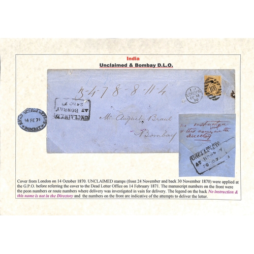 995 - 1867-72 Covers from G.B to Bombay franked 6d or 9d, and entire letters to or from Bombay franked 2a ... 