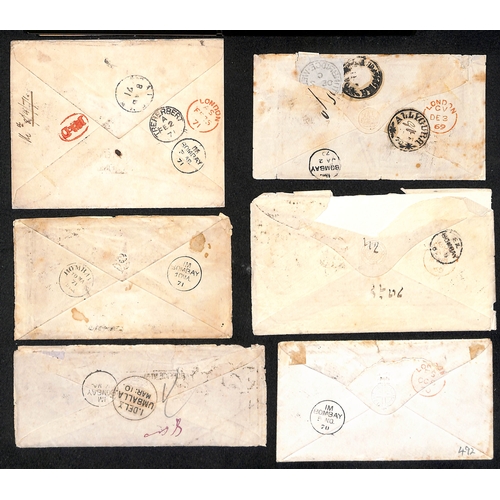 1002 - 1869-76 Covers sent via Southampton, charged the deficiency + 9d, five covers franked 6d all with bo... 