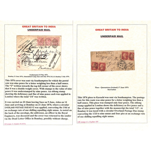 1002 - 1869-76 Covers sent via Southampton, charged the deficiency + 9d, five covers franked 6d all with bo... 