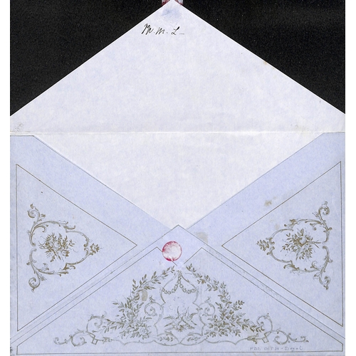 411 - USA. c.1840-60 Printed valentine envelopes (5) all printed in gold with decorative designs, four inc... 