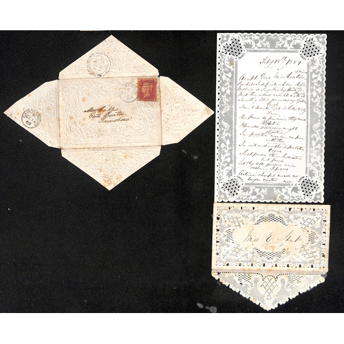 441 - 1859-69 Embossed valentine envelopes comprising 1869 envelope with the front and reverse embossed wi... 