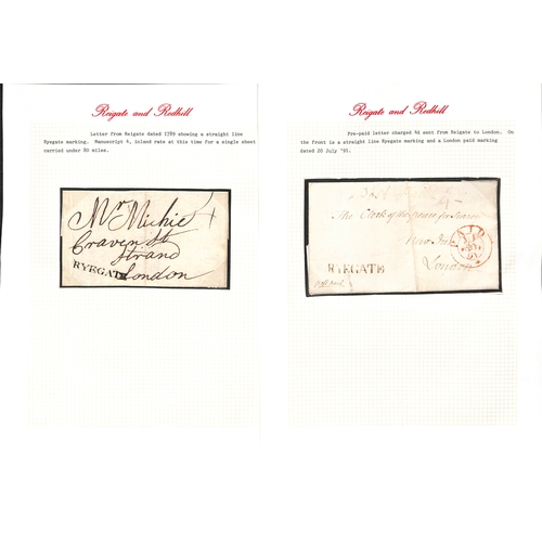 319 - 1761-1840 Entire letters and entires (34, also three fronts) all with Reigate handstamps, including ... 