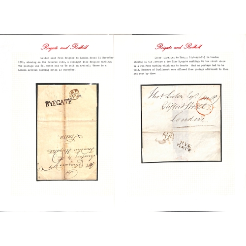 319 - 1761-1840 Entire letters and entires (34, also three fronts) all with Reigate handstamps, including ... 