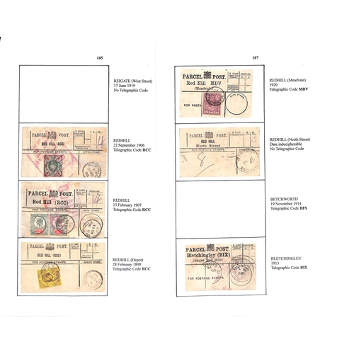 335 - Parcel Post Labels. 1893-1921 Parcel Post labels from Redhill G.P.O (14), town sub-offices (20) or v... 