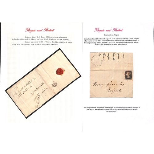 356 - Betchworth. 1705-1920 Entire letters, covers and cards including 1705 free letter to London with a B... 