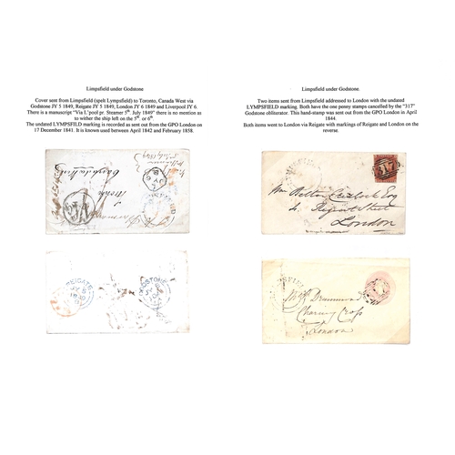 359 - Limpsfield. 1798-1908 Entire letters, covers and cards including 1798 letter with straight line 