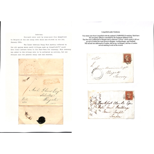 359 - Limpsfield. 1798-1908 Entire letters, covers and cards including 1798 letter with straight line 