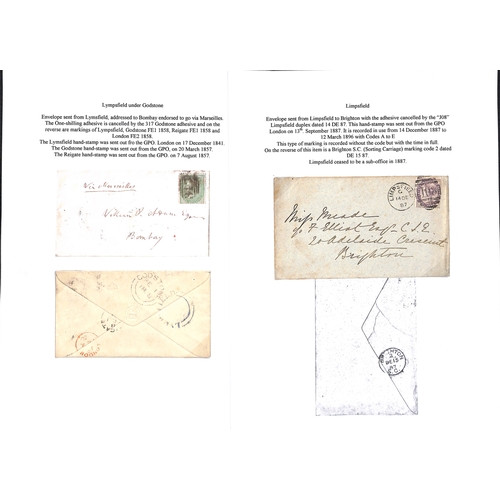 359 - Limpsfield. 1798-1908 Entire letters, covers and cards including 1798 letter with straight line 