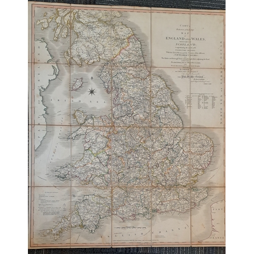 1 - 1823 J. Cary Map of England and Wales with part of Scotland, boxed with label, laid down on cloth, b... 