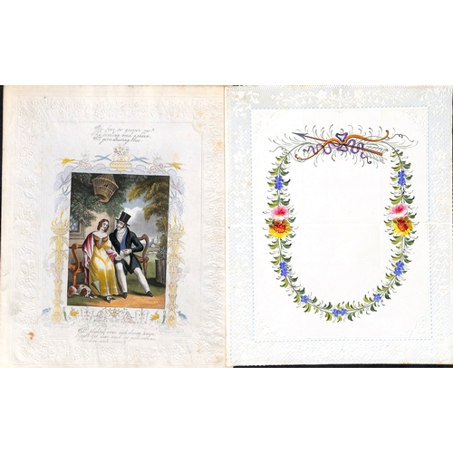 422 - c.1830-60 Valentine lettersheets all with embossed borders, four with pictures of courting couples, ... 