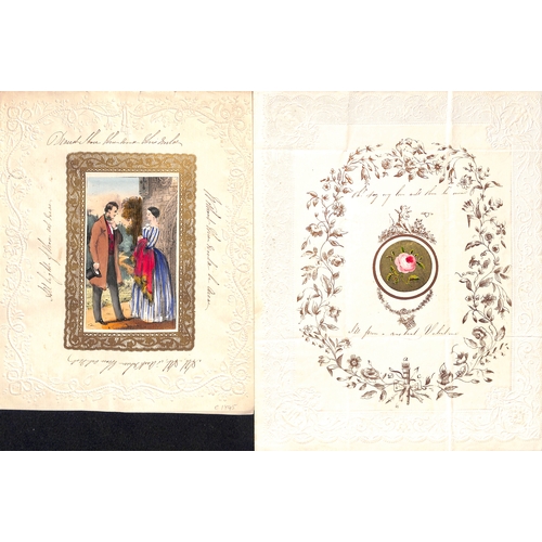 422 - c.1830-60 Valentine lettersheets all with embossed borders, four with pictures of courting couples, ... 