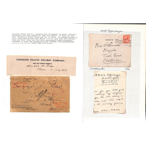 598 - 1915-18 Covers and cards from various ships including stampless cards from the 