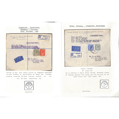 1955 - Air Mails. 1931-36 First Flight and other covers to or from Zanzibar, flown by Tanganyika Government... 