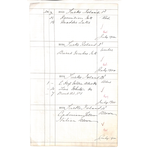 1864 - 1900 Double sided page from the De La Rue ink recipe book, the two sides with the recipes for the ei... 