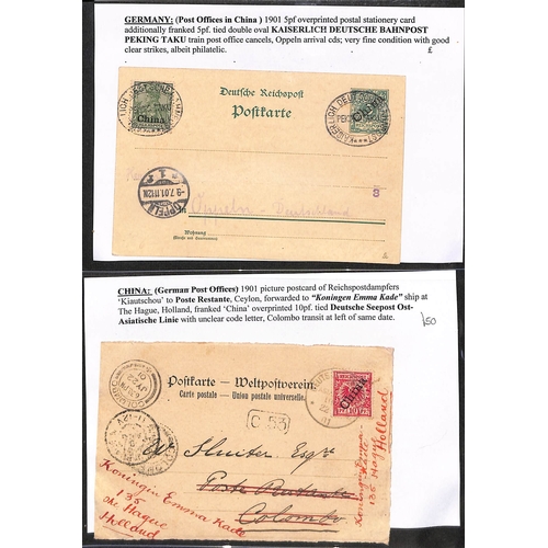 900 - 1900-12 Covers and cards (14) and a front, including 1901 card with oval Peking-Taku Bahnpost cancel... 