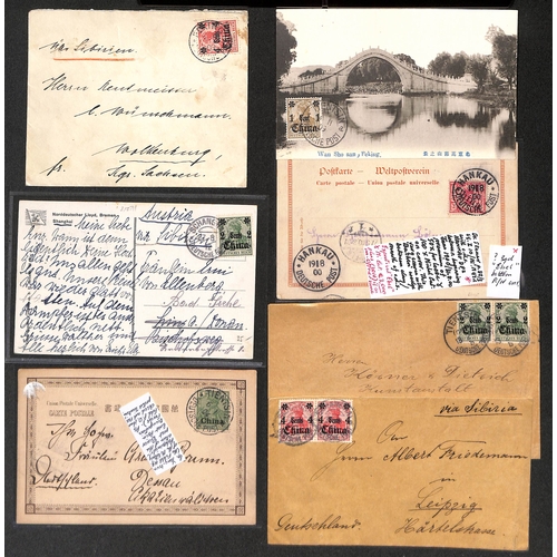 900 - 1900-12 Covers and cards (14) and a front, including 1901 card with oval Peking-Taku Bahnpost cancel... 