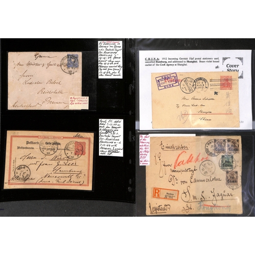 900 - 1900-12 Covers and cards (14) and a front, including 1901 card with oval Peking-Taku Bahnpost cancel... 