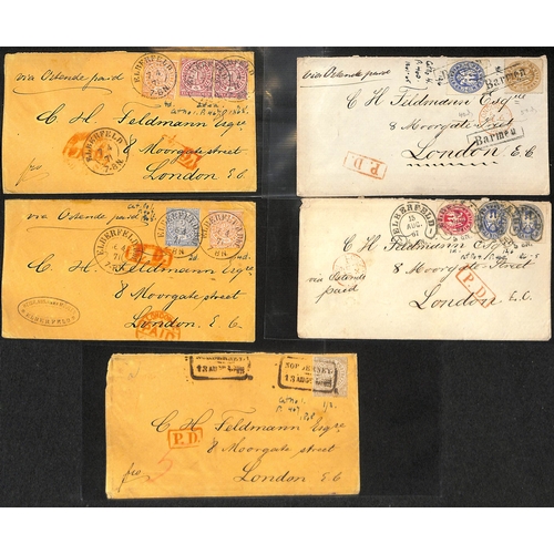 883 - 1867-71 Covers to the same London address with stamps of Prussia (2) or North German Confederation (... 