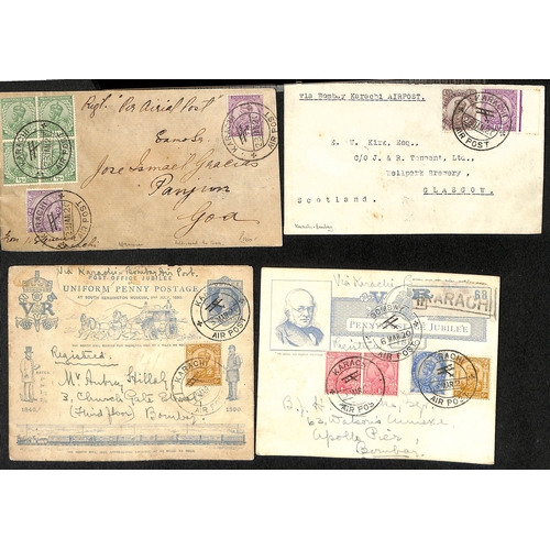 1092 - 1920 (Jan - Mar) Karachi to Bombay experimental air service comprising 1890 G.B Penny Postage Jubile... 