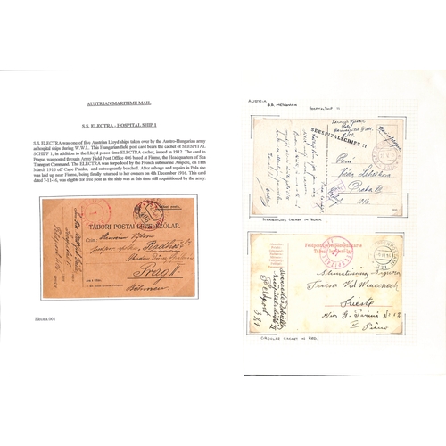 617 - Austria. 1916-18 Stampless picture postcards (5), official registered covers (3) and Money Order rec... 