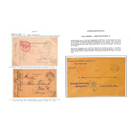 617 - Austria. 1916-18 Stampless picture postcards (5), official registered covers (3) and Money Order rec... 