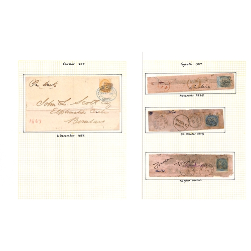 973 - Bombay Circle. 1859-74 Covers, mainly franked ½a, with Cooper type 4 numeral obliterators or du... 