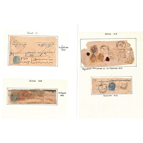 973 - Bombay Circle. 1859-74 Covers, mainly franked ½a, with Cooper type 4 numeral obliterators or du... 