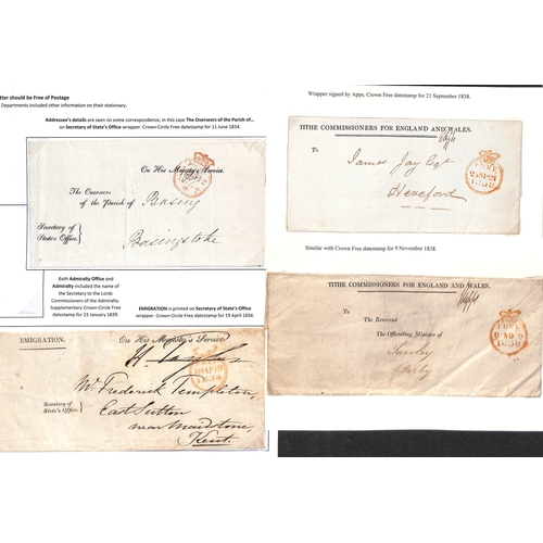 233 - 1816-39 Printed wrappers, all with Free datestamps, comprising Tithe Commissioners (3, also an 1843 ... 