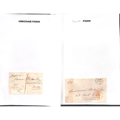 393 - 1840-58 Stampless covers, entire letters and entires all prepaid in cash with distinctive 1d Paid ha... 