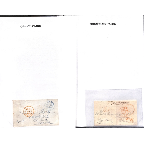 393 - 1840-58 Stampless covers, entire letters and entires all prepaid in cash with distinctive 1d Paid ha... 