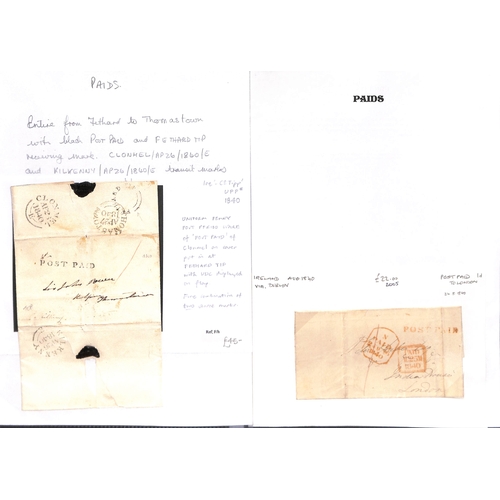 393 - 1840-58 Stampless covers, entire letters and entires all prepaid in cash with distinctive 1d Paid ha... 