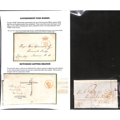 393 - 1840-58 Stampless covers, entire letters and entires all prepaid in cash with distinctive 1d Paid ha... 