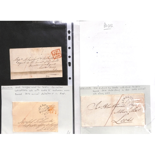 393 - 1840-58 Stampless covers, entire letters and entires all prepaid in cash with distinctive 1d Paid ha... 