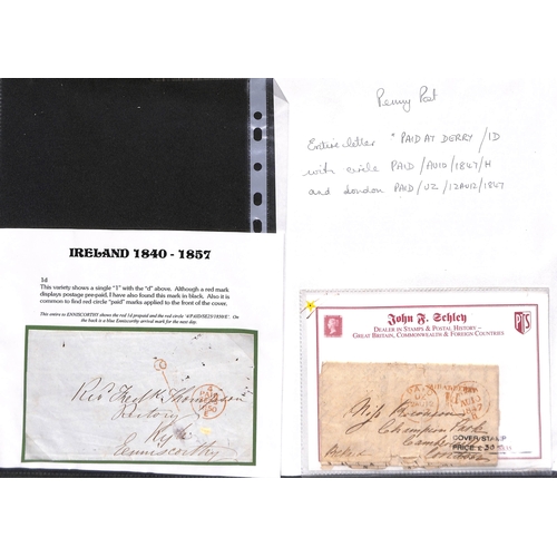 393 - 1840-58 Stampless covers, entire letters and entires all prepaid in cash with distinctive 1d Paid ha... 