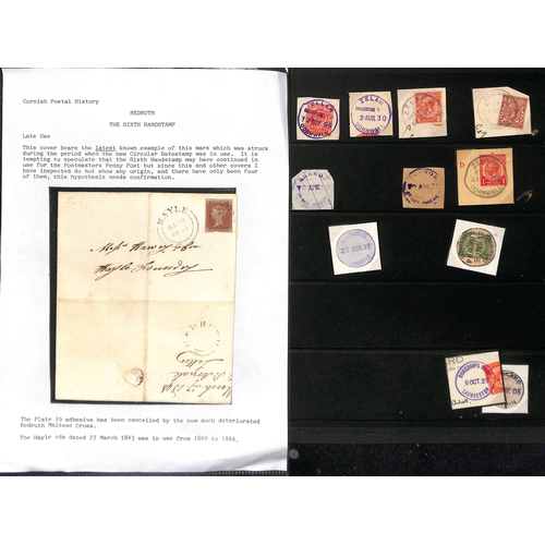 367 - Cornwall. 1804-1953 Covers and cards, maps, prints, printed notepaper and ephemera, with many 1d red... 