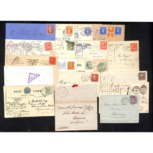 367 - Cornwall. 1804-1953 Covers and cards, maps, prints, printed notepaper and ephemera, with many 1d red... 